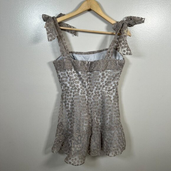 Lucy in the Sky Embroidered Floral Mini Dress Size Large Gray Party Bachelorette - Picture 3 of 11